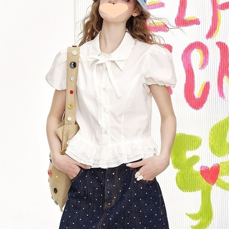 Популярная женская рубашка с короткими рукавами и пышными рукавами Fairy, новинка лета 2025, милый топ для пригородных поездок