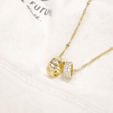 艾瑞雅纯铜双环小蛮腰满钻时尚轻奢气质华丽满钻项链女百搭锁骨链