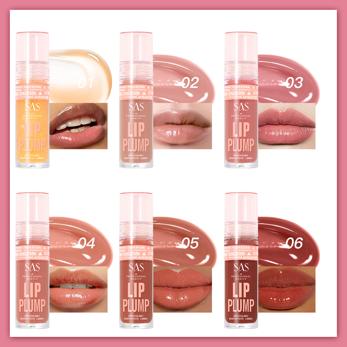 SAS belleza estilo explosivo transfronterizo venta caliente brillo de labios realce de labios nacarado esmalte de labios hidratante e hidratante al por mayor SAC131
