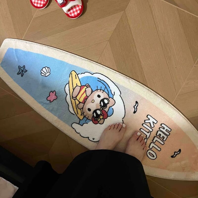 hellokitty地毯新款冲浪黑皮kt猫床边毯脚垫女生挂毯长条毛绒地毯|undefined