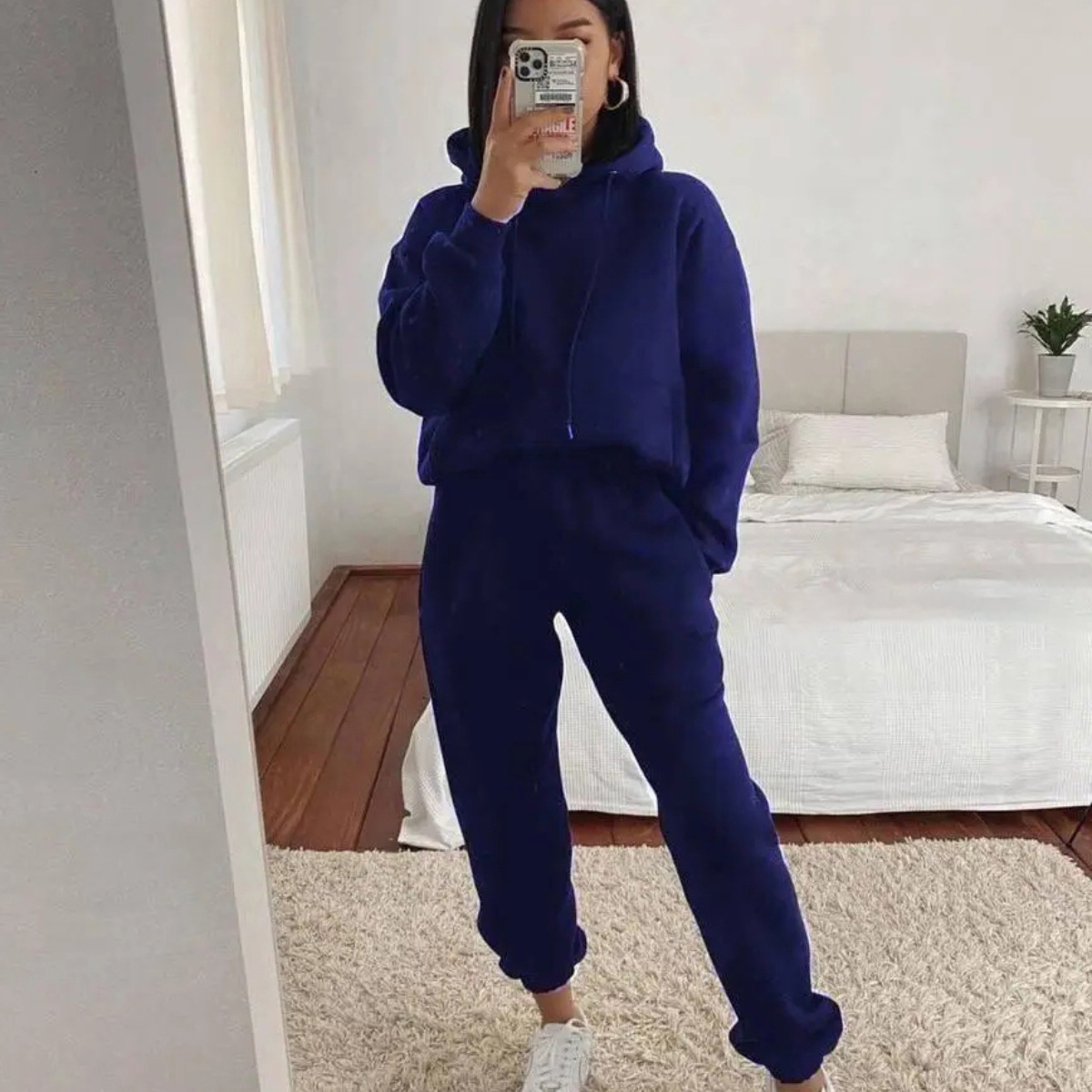 Damen Hoodie Langarm Kapuzenpullover Mit Taschen Einfarbig Casual_voghion.com