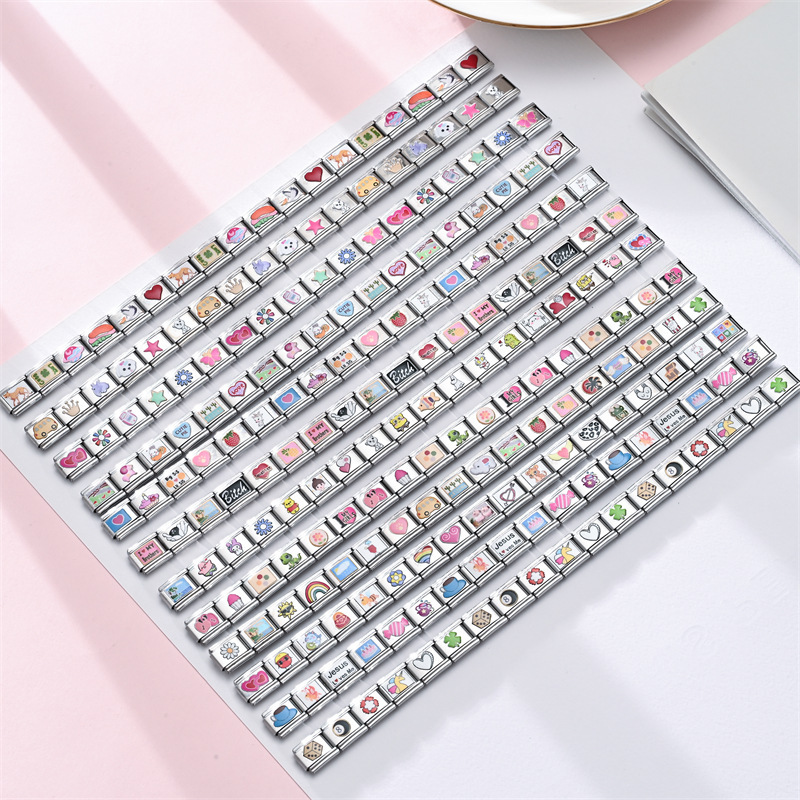 Italian Modular Bracelet Stainless Steel Creative Elastic Bracelet Splicing Square Train Card Printed Bracelet