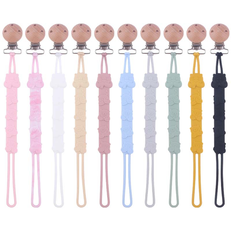 Nuevos suministros para bebés Beech clip de chupete de boca ancha calmante oso bebé Cadena de chupete de silicona suave cadena anti-caída