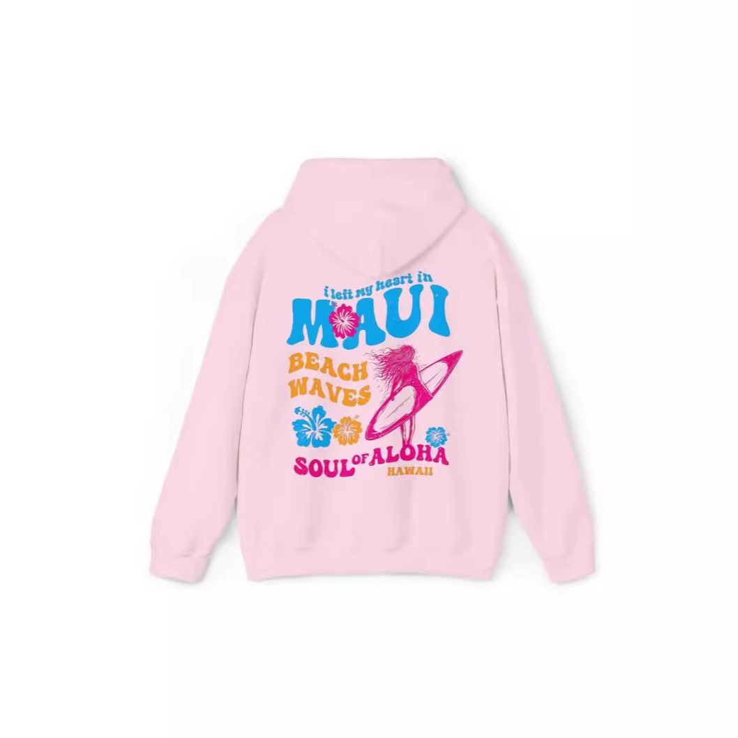 Women's Drop Shoulder Sleeve Ribbed Bluecagand Kauai Ocean Beach Hoodie Printed_voghion.com