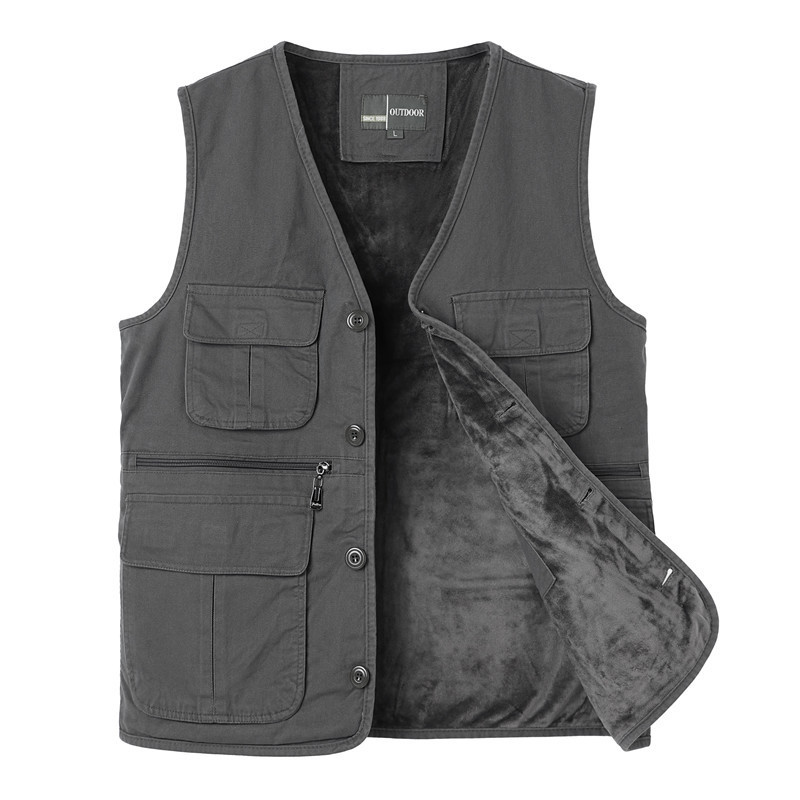 Foreign Trade Velvet Vest for Middle-Aged and Elderly Outdoor Men's Multi-Pocket Vest Photography Fishing Multi-Pocket Workwear Vest Foreign Trade Velvet Vest for Middle-Aged and Elderly Outdoor Men's Multi-Pocket Vest Photography Fishing Multi-Pocket Workwear Vest