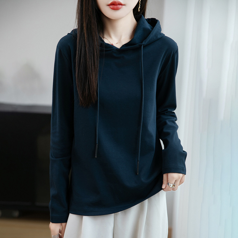 2025年早秋新款纯棉线连帽针织衫长袖女纯色宽松百搭套头卫衣上衣|undefined