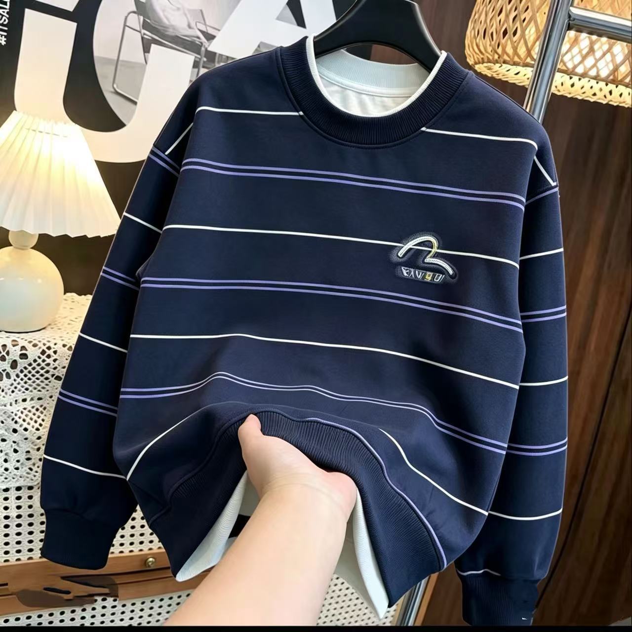 Children's faux two-piece sweatshirt, stylish autumn Korean-style loose top for boys