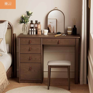 Dressing Table and Cupboard Integrated Small Apartment Makeup Cabinet Retro Bedroom Storage Cabinet Dressing Stool Dressing Table Solid Wood All Wood