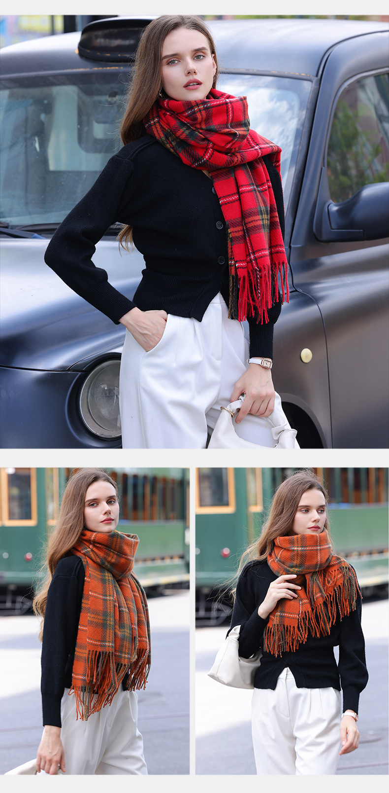 Christmas New Scarf Women's Winter Cashmere Checkered Fashion Versatile Warm Student Ins Tassel Shawl_voghion.com