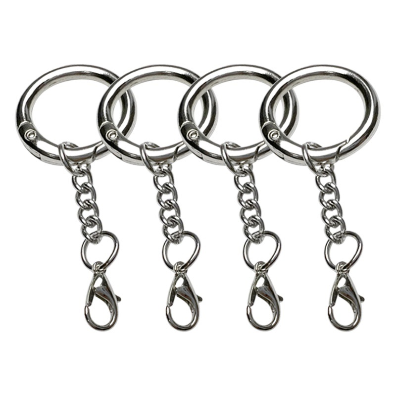 Spring Ring with Chain Anti-Loss Lobster Clasp Tag Doll Spring Ring Hanging Four-Section Chain Lobster Clasp Three-Piece Set