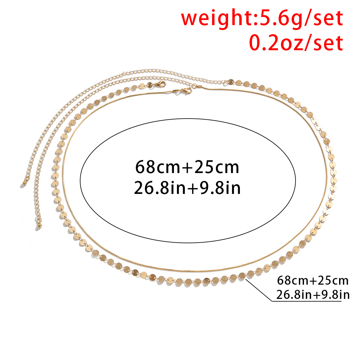 Fashion Ornament Double-Layer Snake Bone Sweet Sequined Copper Waist Chain