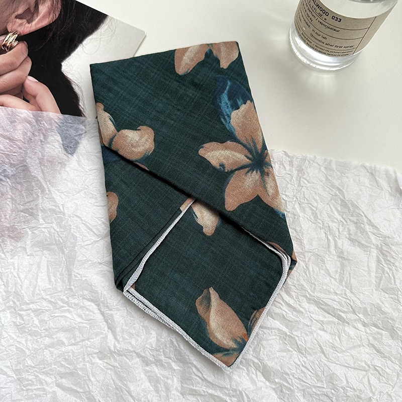 55 bufanda de seda, cinturón para el cabello, algodón y lino, bufanda cuadrada pequeña, arte coreano, moda de todo fósforo, primavera y otoño, nueva bufanda de temperamento, bufanda