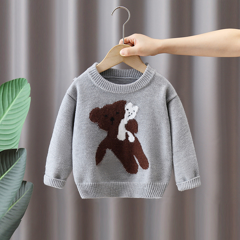 6508 suéter de oso de dibujos animados para niños 2025 nueva ropa de otoño e invierno suéter de jersey para niños estilo occidental otoño versión coreana