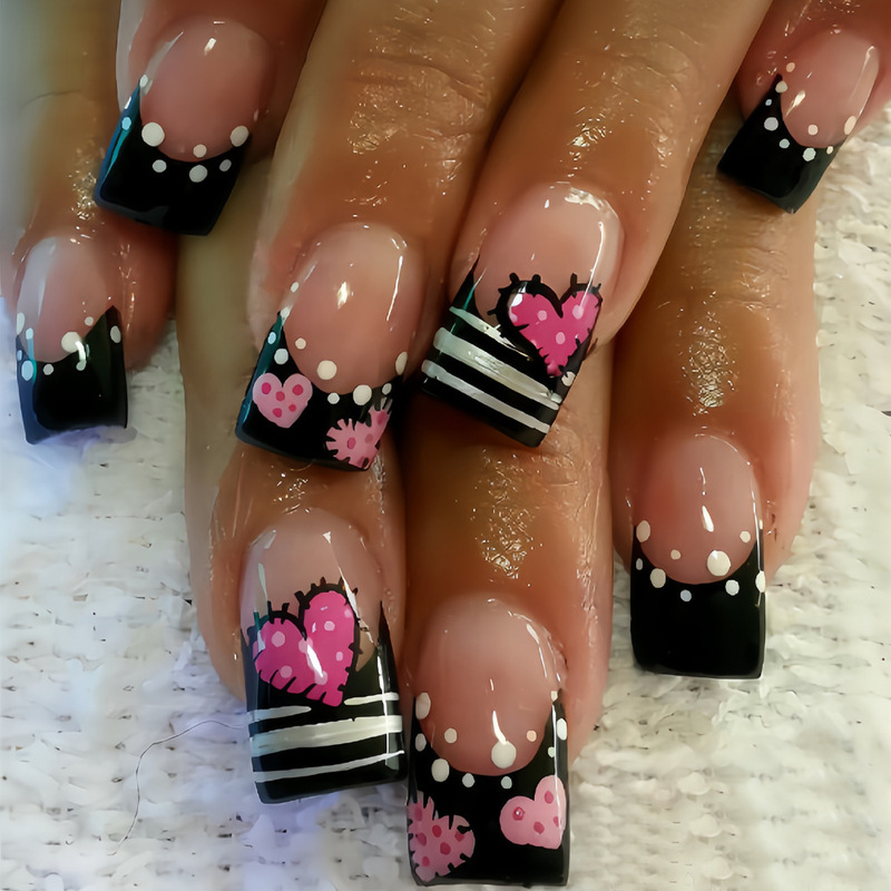 Sweet and Cool Heart French Wear Nails Medium European Square Daily Manicure Pieces 2025 European and American Fake Nails Cross-Border Wholesale Sweet and Cool Heart French Wear Nails Medium European Square Daily Manicure Pieces 2025 European and American Fake Nails Cross-Border Wholesale
