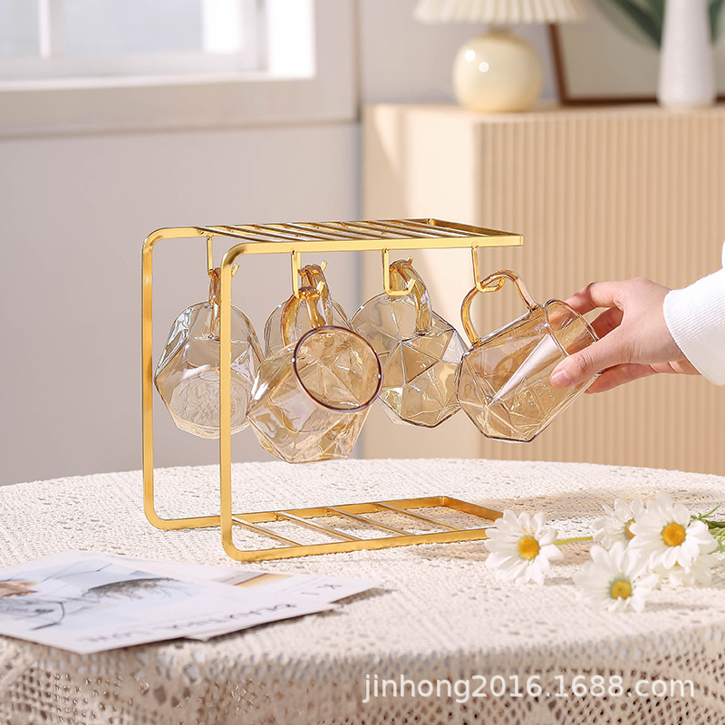 Titular de la taza de drenaje de hierro de estilo japonés de estilo europeo creativo luz piso de lujo taza de agua estante invertido juego de agua de cocina estante de almacenamiento