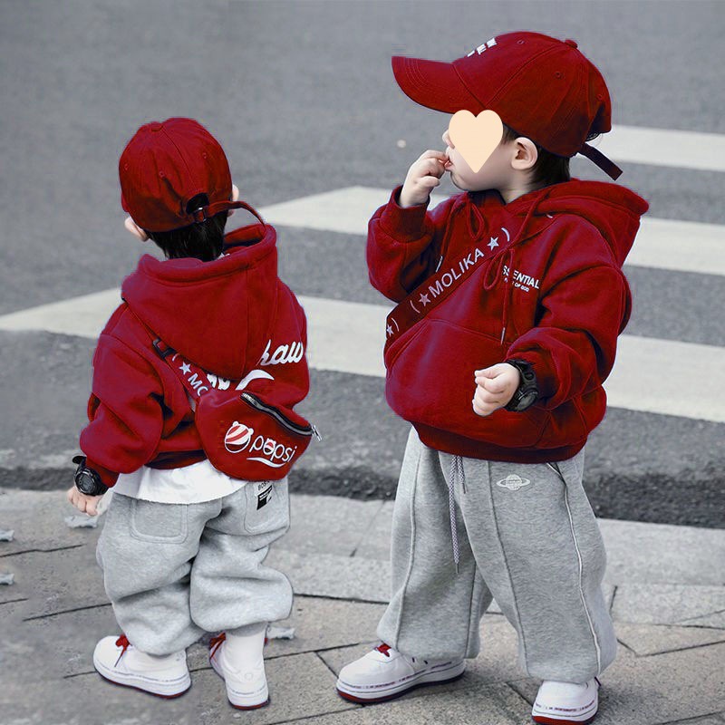 Boys' fleece red sweater spring, autumn...