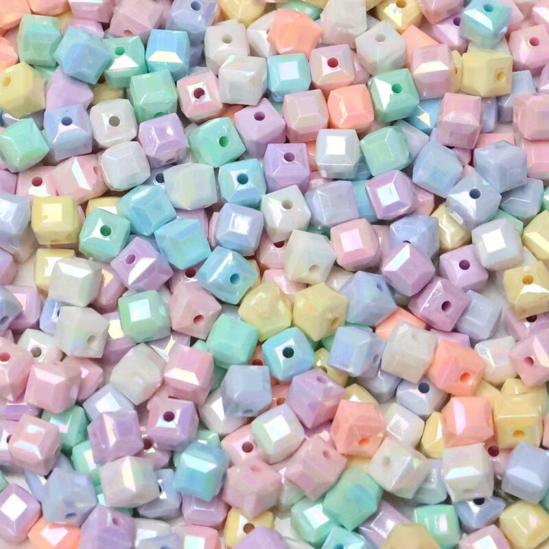 8mm Color Plated Small Square Beads DIY Beaded Mobile Phone Chain Bag Curtain Material Necklace Key Pendant Accessories