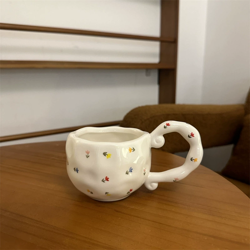 hand-painted ceramic coffee cup, francе retro из стиля, 300 мл, неравномерный милый дизайн
