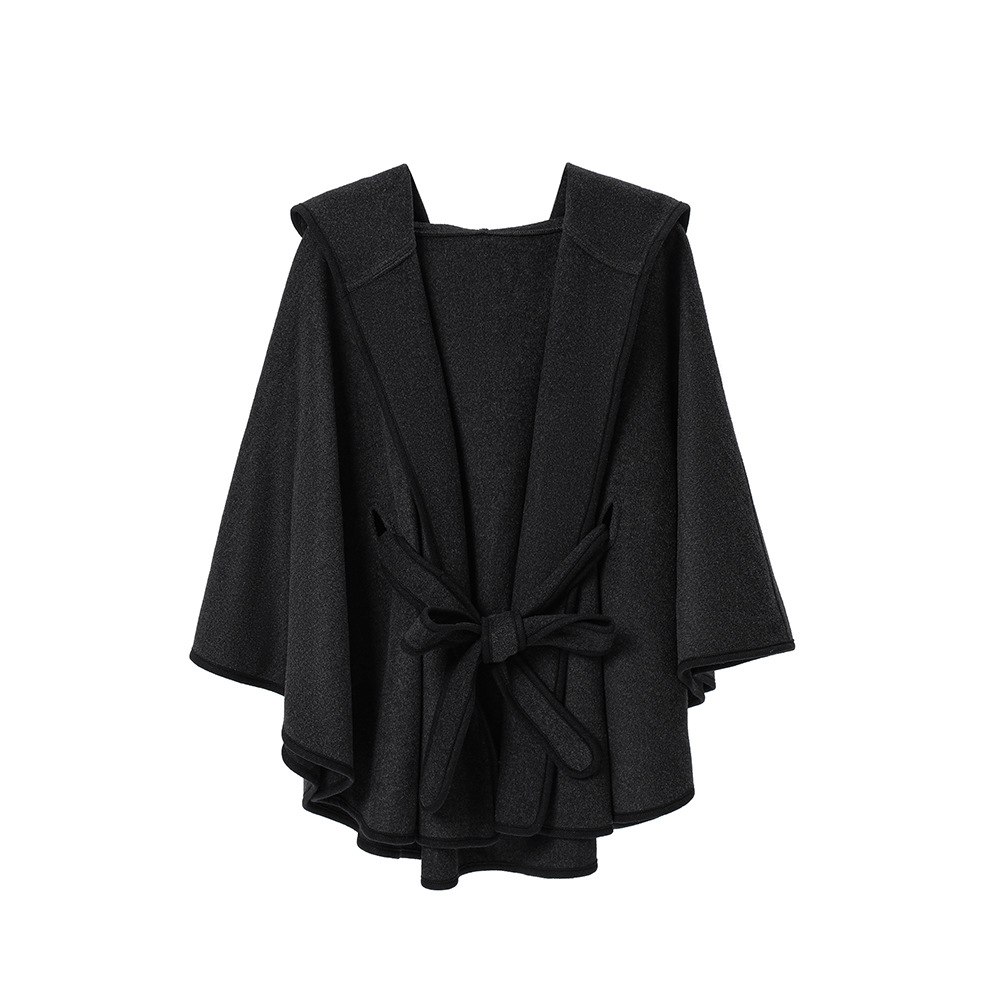 Double-faced Woolen Goods Belt Hoodie Cloak Shawl