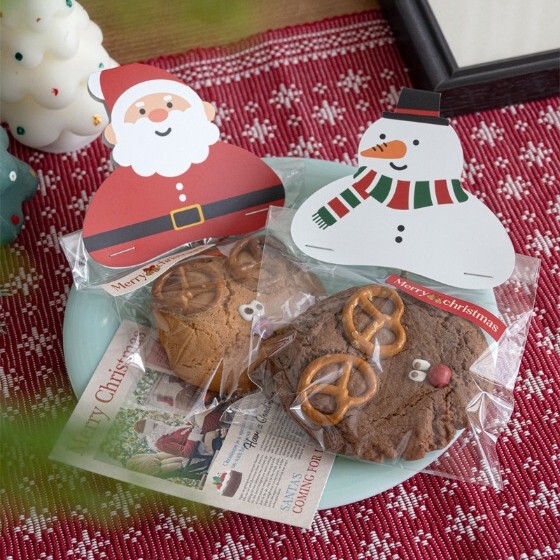 2種類の国境を越えた新しいサンタクロースクリスマス雪だるまのクッキー包装カード50枚|undefined