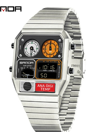 SANDA SANDA 3192 reloj electrónico de acero cuadrado reloj electrónico de temperatura cronómetro nocturno multifuncional