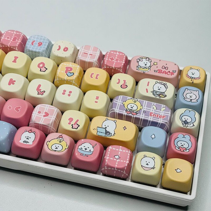 Self-Deprecating Bear Sublimation Pbt Girls' Moa Highly Mechanical Keyboard Keycaps 130 Keys Small Full Set Cute Design Self-Deprecating Bear Sublimation Pbt Girls' Moa Highly Mechanical Keyboard Keycaps 130 Keys Small Full Set Cute Design
