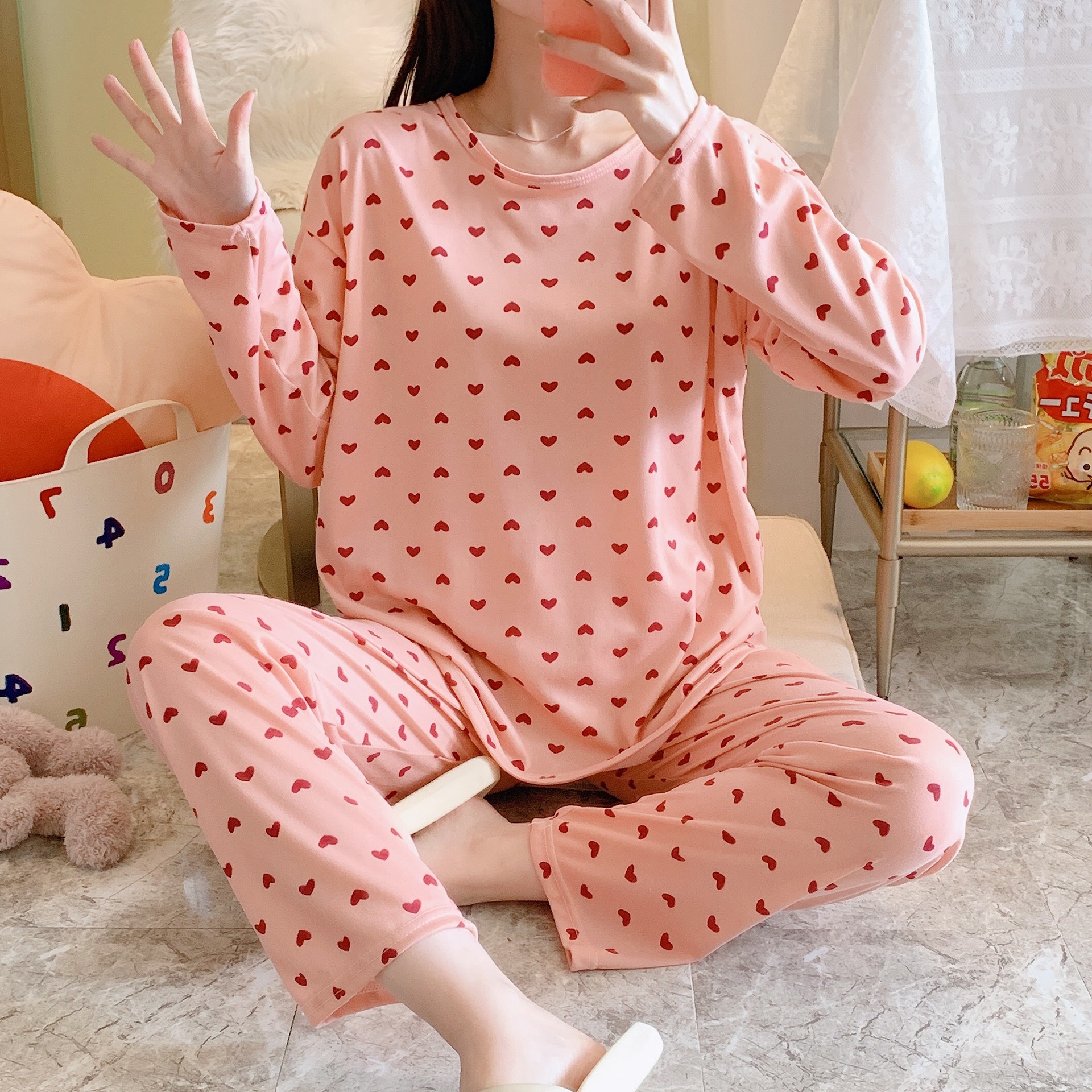Pijamas mujer otoño estudiante ins manga larga primavera y otoño estilo coreano