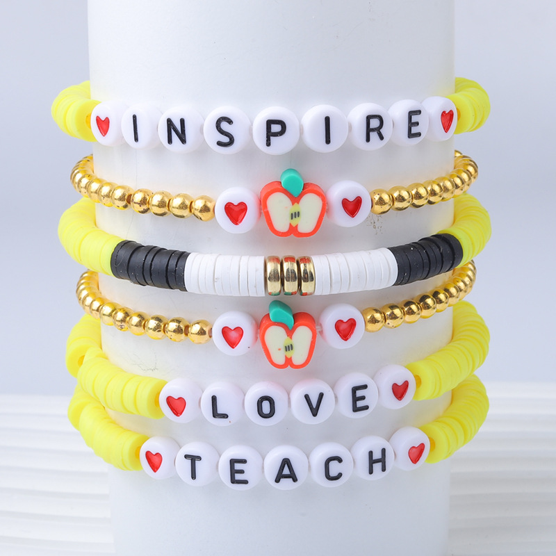 25g Weight Bracelets Classification soft clay Chain Material 1 Set Quantity Holiday, Daily Occasion soft clay Material Letter Pattern Unisex Gender Sweet Style Sweet Letter Soft Clay Wholesale Bracelets 无