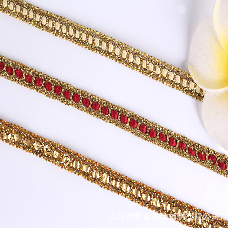 Los fabricantes venden al por mayor accesorios para cortinas de encaje de colores de seda dorada y plateada ingredientes de bricolaje ondas accesorios de ropa de encaje dorado