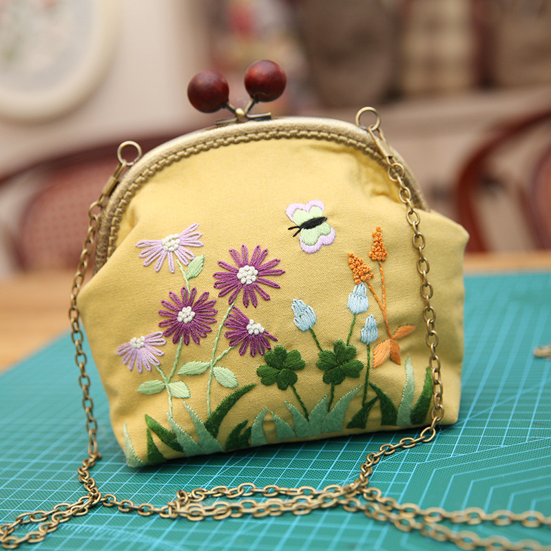 Bolso de mano bordado DIY, con estructura metálica, estilo Lu, artesanal, al por mayor