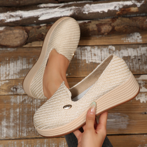 New Autumn Fabric Thick Sole One-Piece Slope Block Loafers for Women, Large Size, 43
