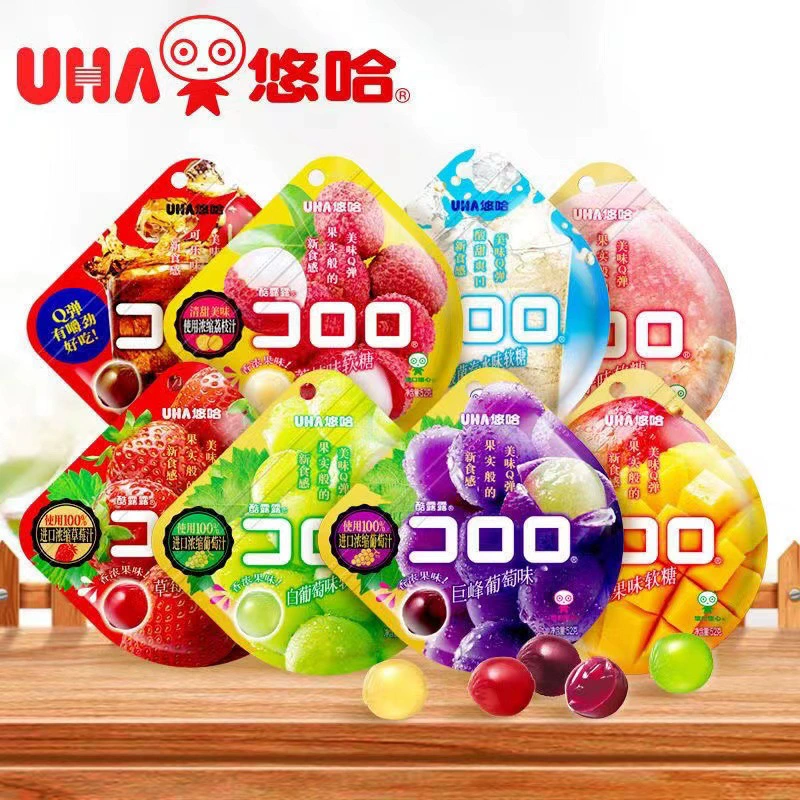 Фруктовые желейные конфеты (UHA Cool Lulu) 52 г, виноград и микс вкусов, мягкая жевательная закуска
