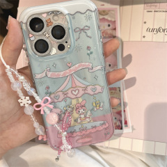 闪粉旋转木马美乐蒂小羊适用iPhone16苹果15ProMax手机壳14少女13