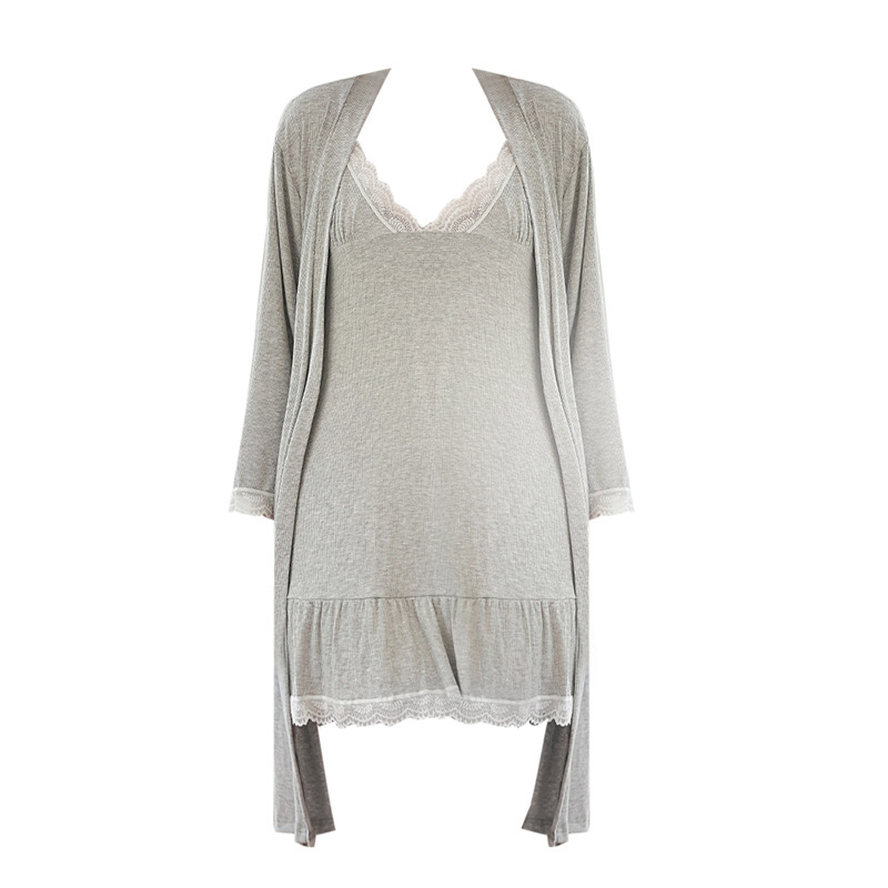 Pijamas sexy femininos profundo v rendas deslizamento camisola modal algodão casa roupão conjunto_voghion.com