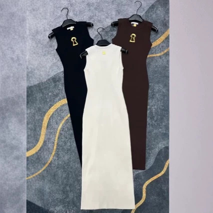 High-End Foreign Trade Style Slim-Fit Metallic Keyhole Waist-Cinching Knit Tank Dress with a Sophisticated Feel High-End Foreign Trade Style Slim-Fit Metallic Keyhole Waist-Cinching Knit Tank Dress with a Sophisticated Feel