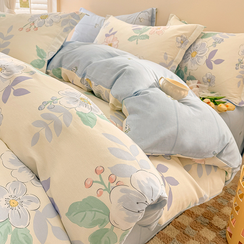 Cama de algodón de cuatro piezas de algodón puro 2025 nuevo estilo sábana funda de edredón sábana ropa de cama de tres piezas