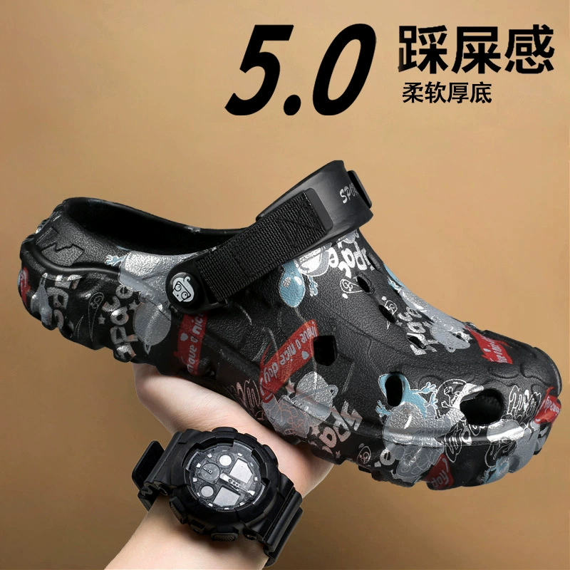 Летняя трансграничная новая понаступая на дерьмо мужские туфли Baotou дырки с толстой подошвы