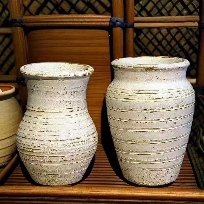 侘寂风手工青花瓷粗陶花瓶陶瓷特大号紫砂花盆透气陶罐插干花