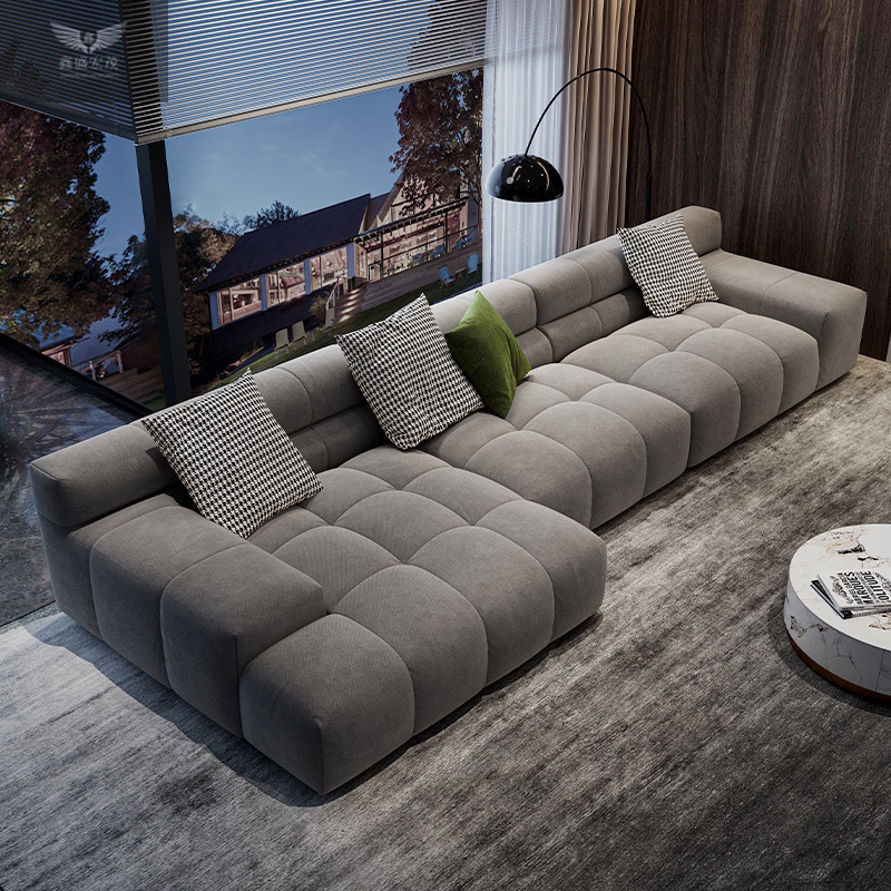 Sofá de puff de tela esmerilada minimalista de estilo italiano, sofá de tela de tecnología de apartamento pequeño moderno y simple, sofá de bloque de tofu de sala de estar