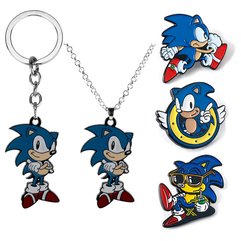 Cross-border Animation Hedgehog Kid Sonic Badge Alloy Oil Drop Pendant Necklace Cartoon Character Clothing Accessories