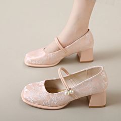 高跟單鞋女中粗跟配旗袍馬面裙子涼鞋夏季2024新款新中式國風鞋子