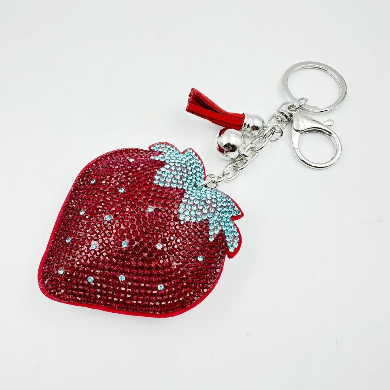 35g Weight Keychain Classification 1 Piece Quantity Daily Occasion Flannel Material Fruit, Strawberry Pattern Women's Gender Diamond Design Glam, Cute Style 1 Piece Glam Cute Fruit Strawberry Flannel Diamond Women's Keychain 9