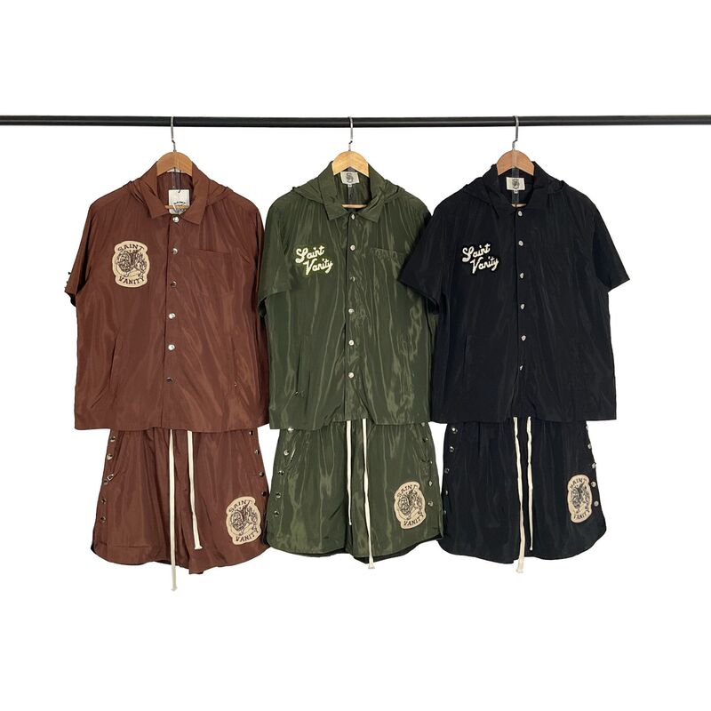 Cross-Border European and American Trendy Brand Saint Letter Towel Embroidered Hooded Short-Sleeved Shirt Men's and Women's High Street Casual Shorts Suit Cross-Border European and American Trendy Brand Saint Letter Towel Embroidered Hooded Short-Sleeved Shirt Men's and Women's High Street Casual Shorts Suit