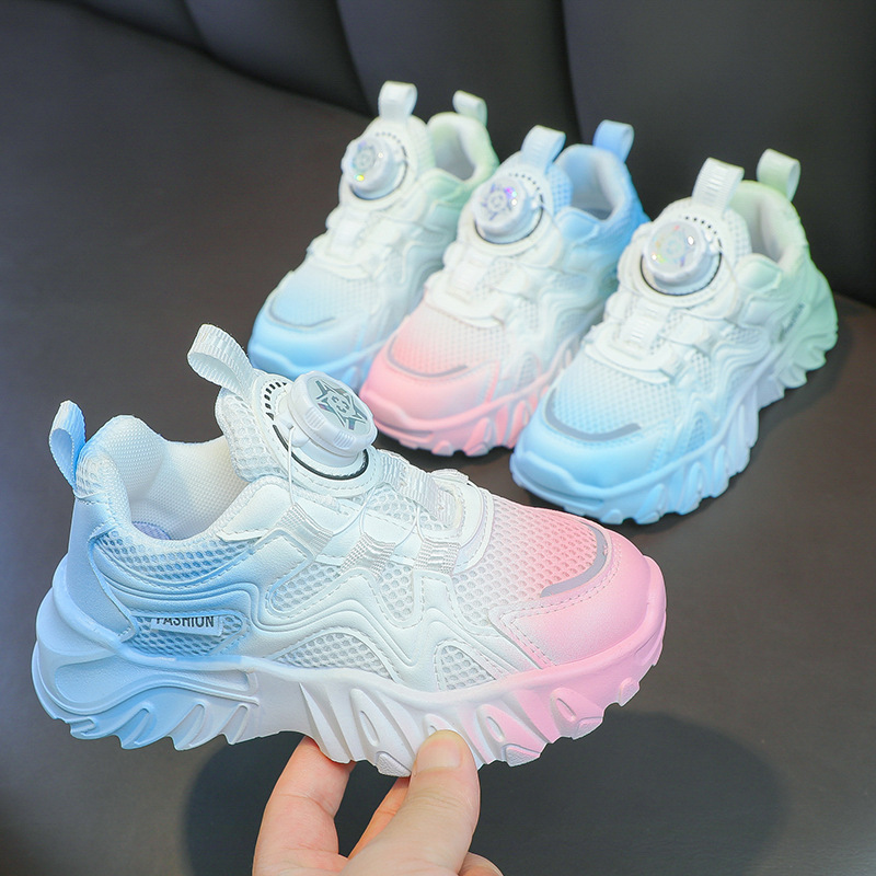 Girls' shoes 2023 Summer new children's rotating buckle white sneaker medium and big children's mesh breathable daddy shoes