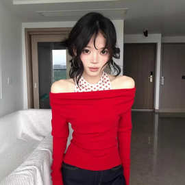 美式辣妹风长袖t恤女春季新款设计感小众时尚拼接简约通勤上衣ins