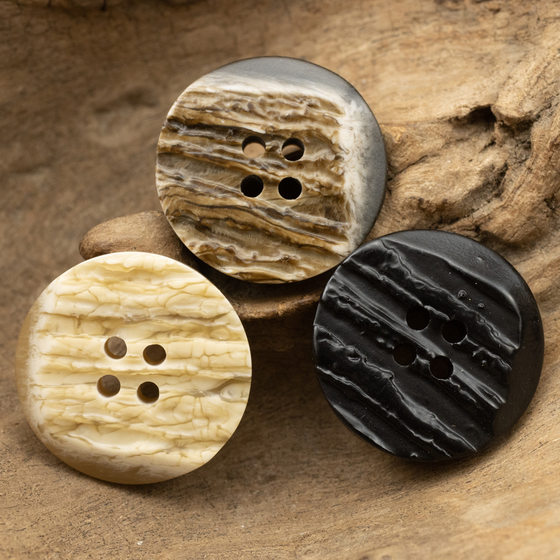 Irregular wood-like hand-stitched resin button four-eye coat high-end round black Brown oblique cut decorative button