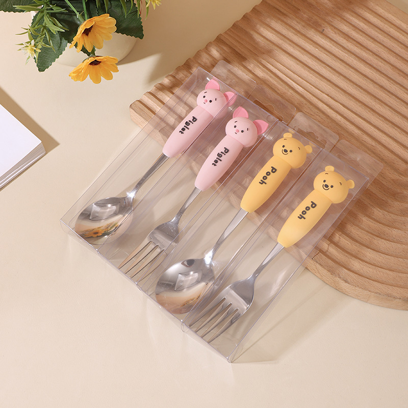 Disney Winnie the Pooh Series Cartoon Tableware Chopsticks for Home Use, Portable for Picnics and Outings, Cute Stainless Steel Chopsticks, Spoon, and Fork
