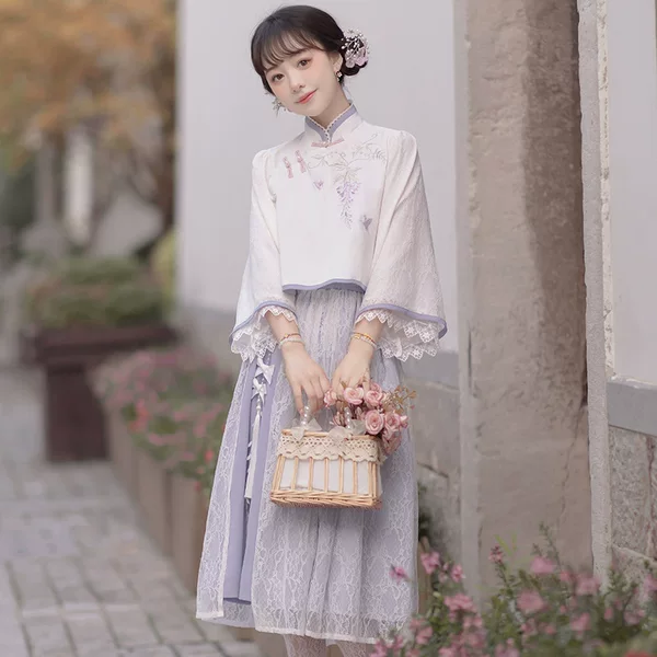 2026 Original Design Wisteria Chinese Style Improved Han Element Top and Skirt Set for Spring and Autumn 8521