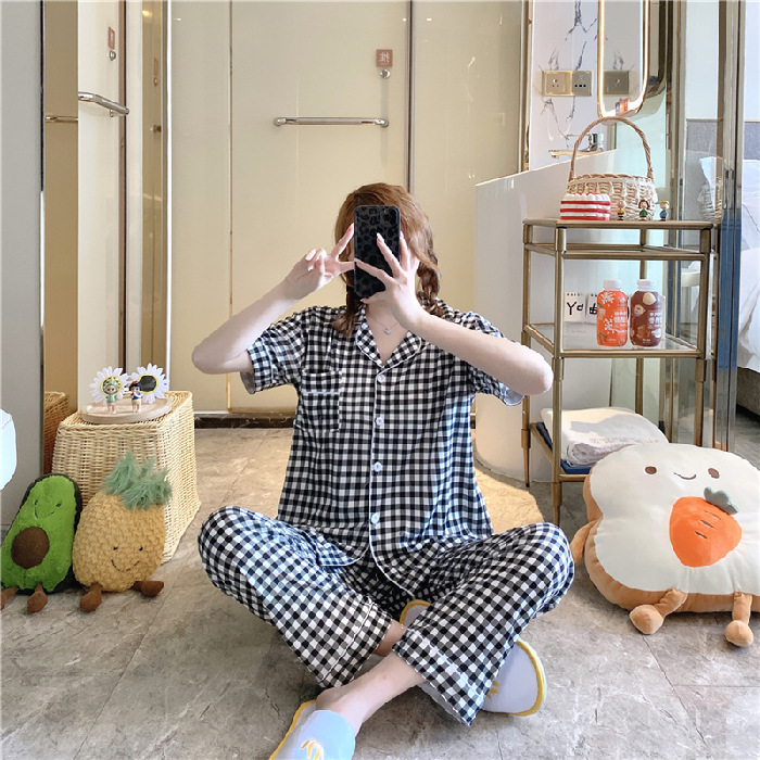Pantalones de manga corta pijamas de las mujeres de verano estilo coreano ins cardigan leche traje de seda hogar ocio dibujos animados estudiante fuera image 27