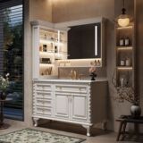 Комбинация шкафов для ванной комнаты в американском стиле середины века, напольная умывальник во французском ретро стиле, раковина для ванной комнаты, тумба под раковину